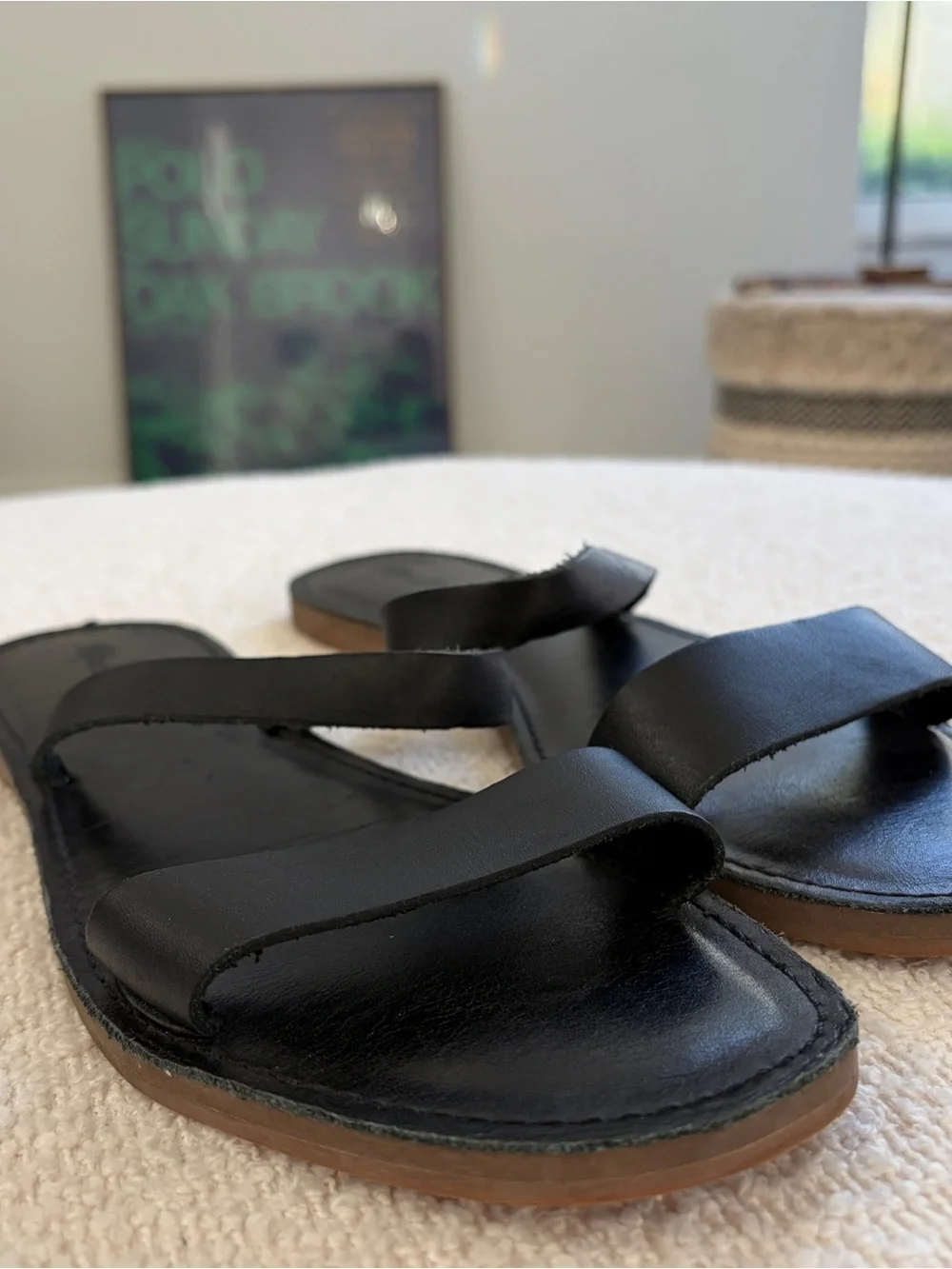 Madewell Black Double-Strap Leather Slide Sandals